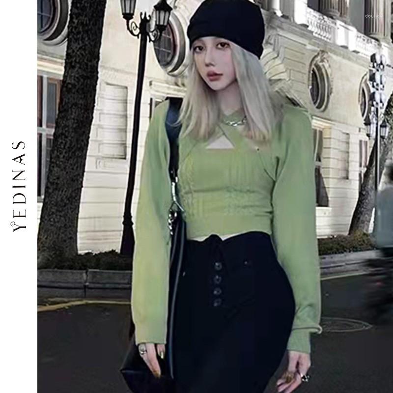 Women's Knits Yedinas Crop Top Irregular Women Cadigan Two Piece Set Green Sweater Open Stitch Knit Vintage Cardigan Kprean 2023 Autumn
Women's Knits Yedinas Crop Top Irregular Women Cadigan Two Piece Set Green Sweater Open Stitch Knit Vintage Cardigan Kprean 2023 Autumn