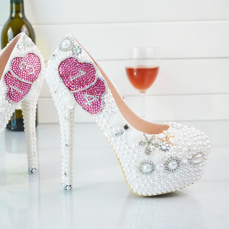 Dress Shoes Crystal White Pearls Heart By Big Size Custom Handmade Fashion Bling Bride Girls Wedding Round Head High Heel, 8cm
Dress Shoes Crystal White Pearls Heart By Big Size Custom Handmade Fashion Bling Bride Girls Wedding Round Head High Heel, 8cm