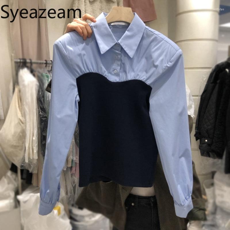 Women' Blouses Syeazeam Fake Two Piece Sets Shirts Lapel Patchwork Long Sleeve Casual Blouse Preppy Cotton Shirt Spring Female Clothing Top, Blue
Women' Blouses Syeazeam Fake Two Piece Sets Shirts Lapel Patchwork Long Sleeve Casual Blouse Preppy Cotton Shirt Spring Female Clothing Top, Blue