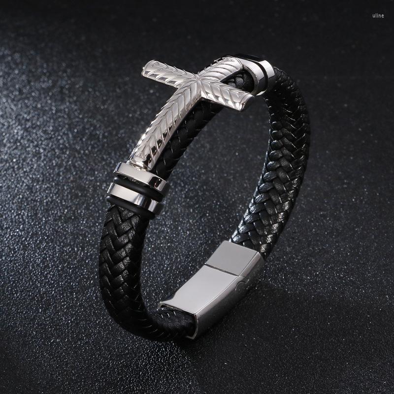 Link Bracelets Cross Classic Men's Leather Bracelet Stainless Steel Magnet Bangle Punk Fashion Christmas Year Gifts Jewelry E157
Link Bracelets Cross Classic Men's Leather Bracelet Stainless Steel Magnet Bangle Punk Fashion Christmas Year Gifts Jewelry E157