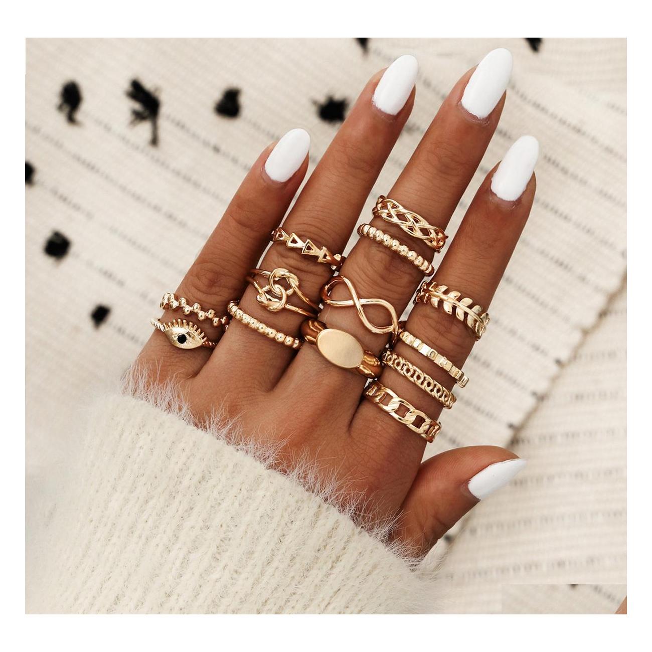 Band Rings Fashion Jewelry Vintage Knuckle Ring Set Gold Geometric Evil Eye Knot Leaf Sets 13Pcs/Set Drop Delivery Dhmln
Band Rings Fashion Jewelry Vintage Knuckle Ring Set Gold Geometric Evil Eye Knot Leaf Sets 13Pcs/Set Drop Delivery Dhmln