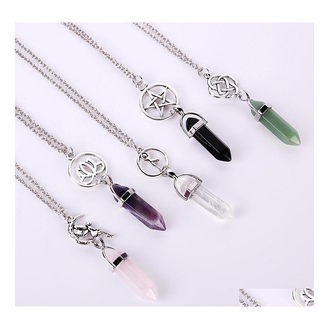Pendant Necklaces Fashion Hexagonal Prism Quartz Star Lotus Angel Natural Crystal Healing Point Chakra Stone Charm Chain For Women D Othid
Pendant Necklaces Fashion Hexagonal Prism Quartz Star Lotus Angel Natural Crystal Healing Point Chakra Stone Charm Chain For Women D Othid