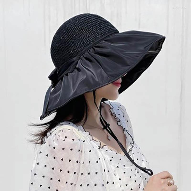 Wide Brim Hats Black Glue Bow Sunshade Hat Woman Summer Hollow Straw Uv Large-Brimmed Knitted Sunblock Fisherman's HatWide Davi22
Wide Brim Hats Black Glue Bow Sunshade Hat Woman Summer Hollow Straw Uv Large-Brimmed Knitted Sunblock Fisherman's HatWide Davi22