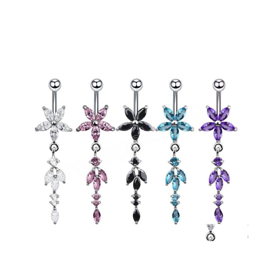 Navel Bell Button Rings Flower Dangled Belly Piercing Umbigo Stainless Steel Zircon Sexy Ring For Women Girls Body Jewelry Drop Del Dhi45 
Navel Bell Button Rings Flower Dangled Belly Piercing Umbigo Stainless Steel Zircon Sexy Ring For Women Girls Body Jewelry Drop Del Dhi45