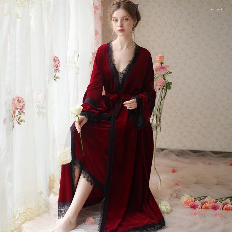 Women's Sleepwear Lace Trim Vintage Robe Nightgown Set French Retro Court Style Velour Nightwear Dressing Gown V Neck Super Fairy Lounge, Burgundy
Women's Sleepwear Lace Trim Vintage Robe Nightgown Set French Retro Court Style Velour Nightwear Dressing Gown V Neck Super Fairy Lounge, Burgundy