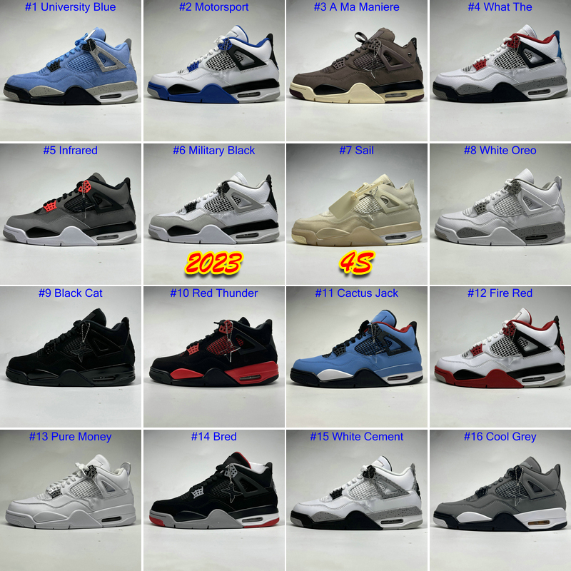 2023 Basketball Shoes Jumpman 4 4s University Blue Sail Violet Midnight Navy Cool Grey Oreo Bred Black Cat Dark Man Sneakers Trainers With US14, #7 sail
2023 Basketball Shoes Jumpman 4 4s University Blue Sail Violet Midnight Navy Cool Grey Oreo Bred Black Cat Dark Man Sneakers Trainers With US14, #7 sail