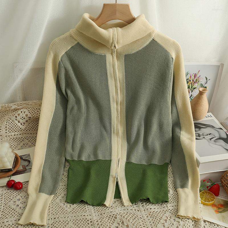 Women's Knits Korean Fashion Colorblock Double Zippers Cardigan Woman Turtleneck Long Sleeve Cardigans Female Slim Sweater Women Drop, Apricot
Women's Knits Korean Fashion Colorblock Double Zippers Cardigan Woman Turtleneck Long Sleeve Cardigans Female Slim Sweater Women Drop, Apricot