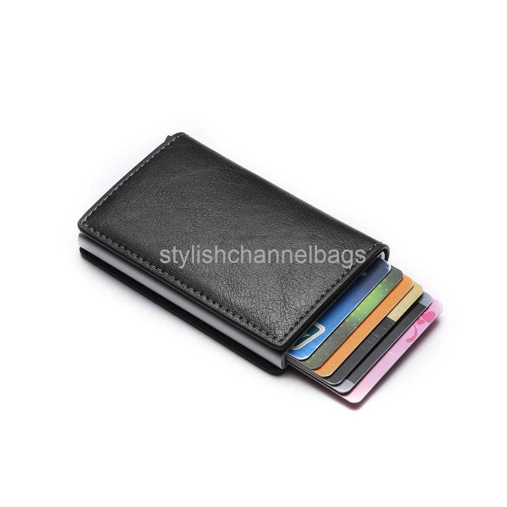 Wallets Antitheft Men Vintage Credit Card Holder Blocking Rfid Wallet Leather fashion Security Information Metal Purse Holde wallet card 0204/23