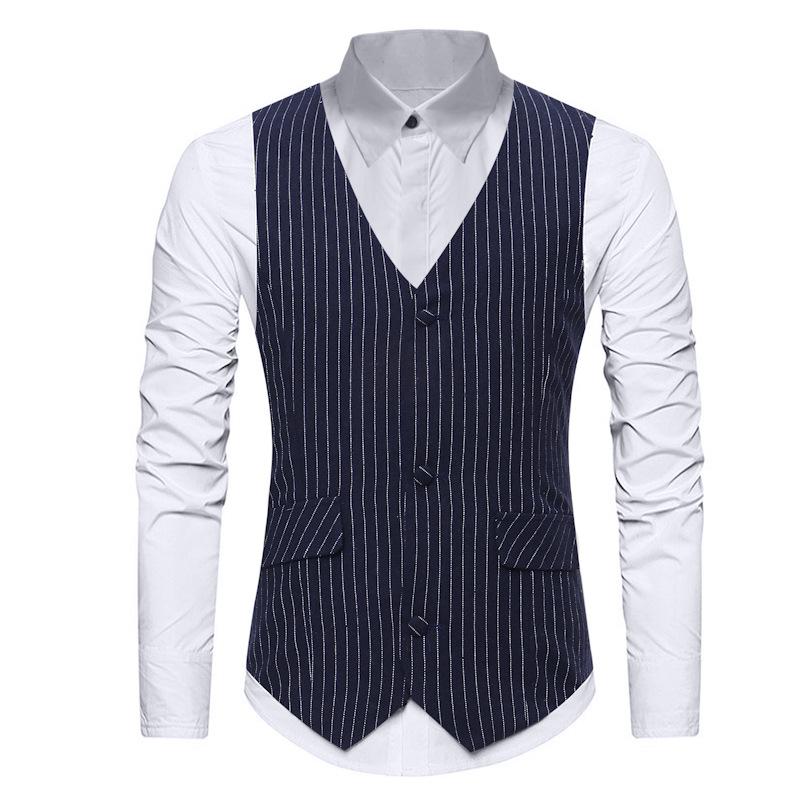 Men' Vests Classic Vertical Striped Suit Vest 2023 Brand Slim Fit Dress Waistcoat Men Busienss Formal Wedding Tuxedo MaleMen, Gray
