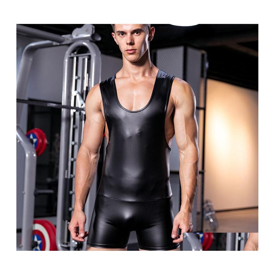 Yoga Outfits Cool Mens Sports Vest Suspension Lacquer Leather Underwear Fitness Tights Running Sportwear Wrestling Suit Drop Deliver Dhpy9, Black
Yoga Outfits Cool Mens Sports Vest Suspension Lacquer Leather Underwear Fitness Tights Running Sportwear Wrestling Suit Drop Deliver Dhpy9, Black