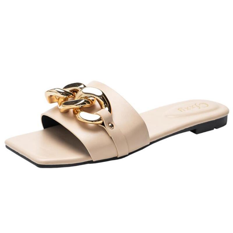 Slippers Women Fashion Metal Chain Square Head Open Toe Teen Flip Flop Outdoor Personality Street Punk Female Shoes Qq592, Beige
Slippers Women Fashion Metal Chain Square Head Open Toe Teen Flip Flop Outdoor Personality Street Punk Female Shoes Qq592, Beige