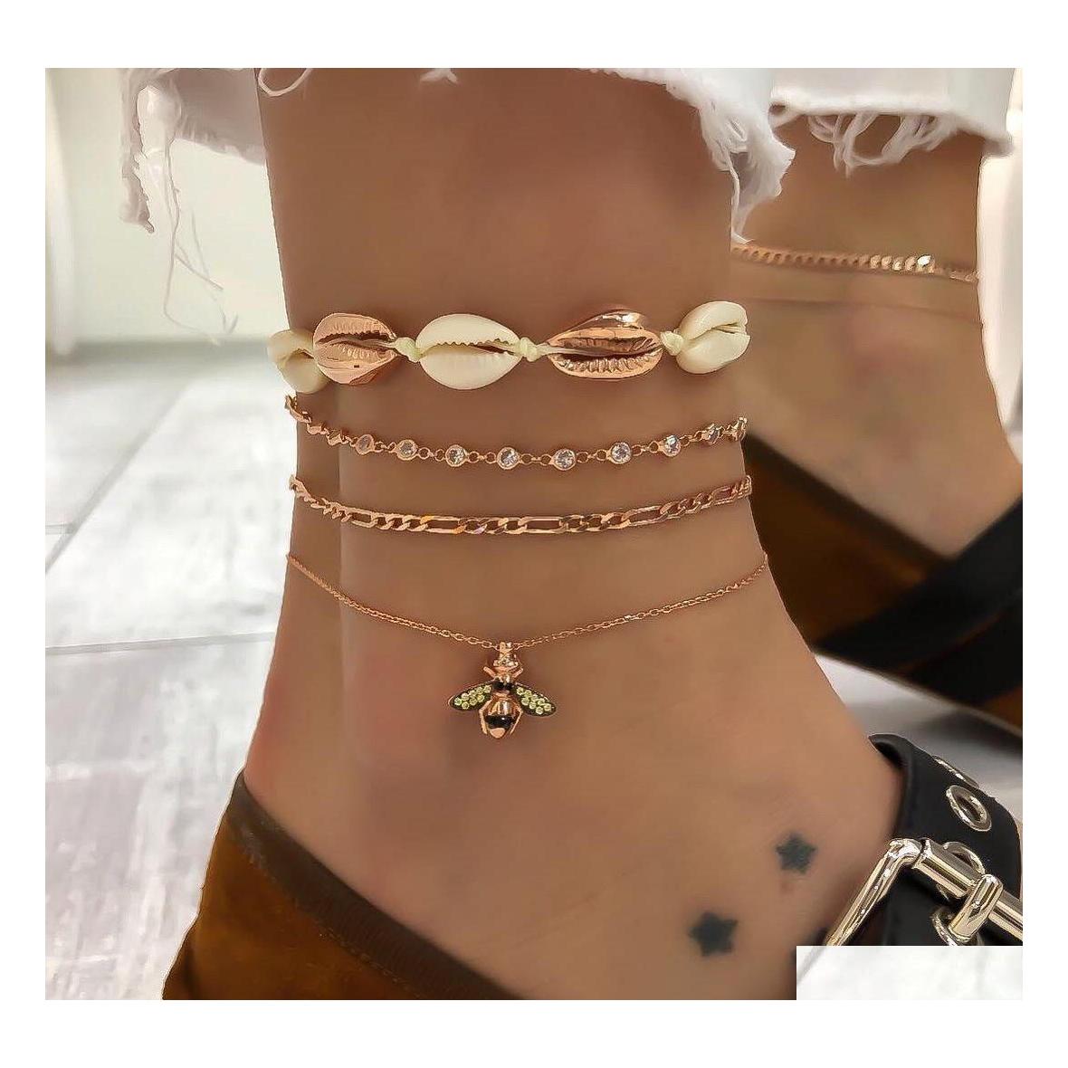 Anklets Fashion Jewelry Bee Charm Pendant Shell Beads Anklet Set Chain 4Pcs/Set Drop Delivery Dhohs
Anklets Fashion Jewelry Bee Charm Pendant Shell Beads Anklet Set Chain 4Pcs/Set Drop Delivery Dhohs