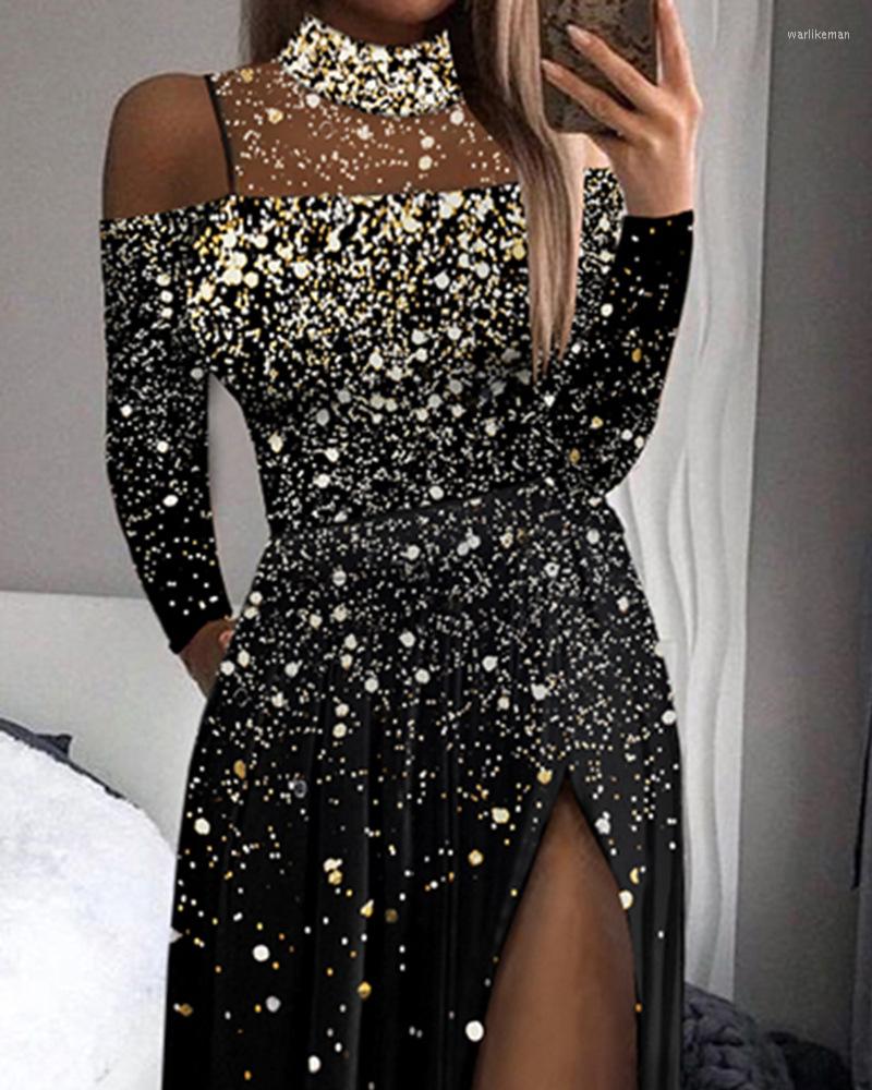 Casual Dresses Women Jumpsuit Print High Slit Mesh Patch Evening Dress Long Slim Floor Length Waist Party O Neck, Black
Casual Dresses Women Jumpsuit Print High Slit Mesh Patch Evening Dress Long Slim Floor Length Waist Party O Neck, Black