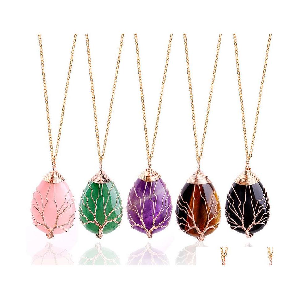 Pendant Necklaces Fashion Tree Of Life Necklace Natural Stone Gold Color Wire Wrap Gem Pink Quartz Tiger Eye Green Drop Delivery Jew Otuye
Pendant Necklaces Fashion Tree Of Life Necklace Natural Stone Gold Color Wire Wrap Gem Pink Quartz Tiger Eye Green Drop Delivery Jew Otuye