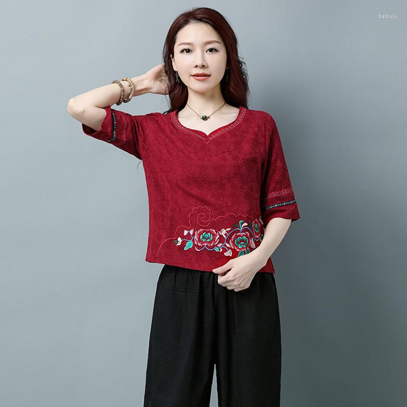 Ethnic Clothing Cotton Linen T-Shirt For Women Chinese Traditional Costumes Half Sleeve Floral Embroidery Oriental Folk Clothes Spring
Ethnic Clothing Cotton Linen T-Shirt For Women Chinese Traditional Costumes Half Sleeve Floral Embroidery Oriental Folk Clothes Spring