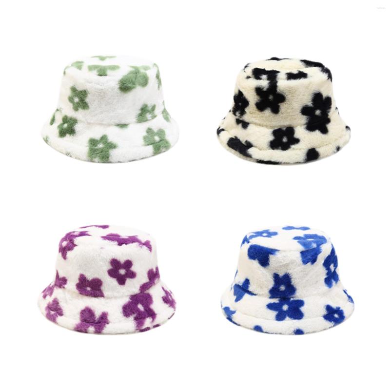 

Berets Women Fuzzy Bucket Hat Winter Furry Flower Patterned Warm Fisherman For Females Gift Friends Sister, Black