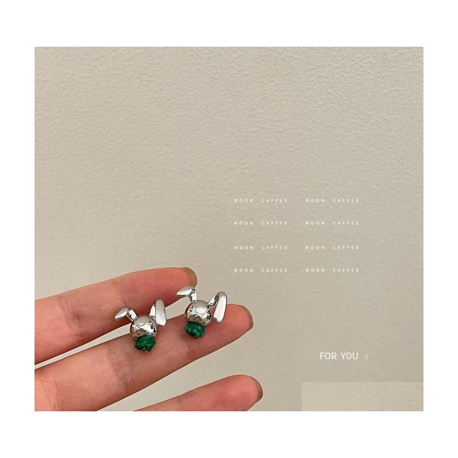 Stud Fashion Jewelry S925 Sier Needle Rabbit Earrings Fun Bunny Drop Delivery Dhz1I