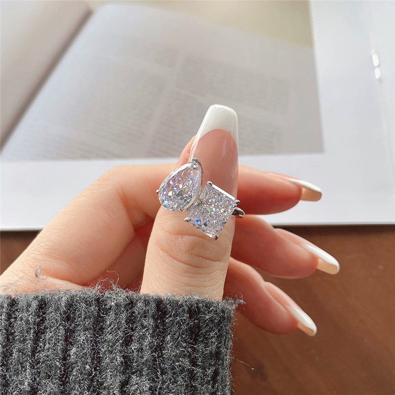 Choucong Brand Wedding Rings Simple Fashion Jewelry Handmade Sterling Sier Water Drop 5A Cubic Zircon CZ Dia Women Open Adjustable Ring For Lover Gift