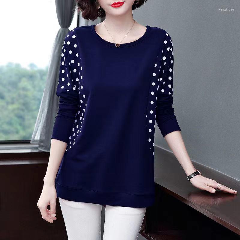 Women's T Shirts 2023 O Neck Cotton Shirt Woman Autumn Long Sleeve T-shirt Loose Polka Dot Women, Black