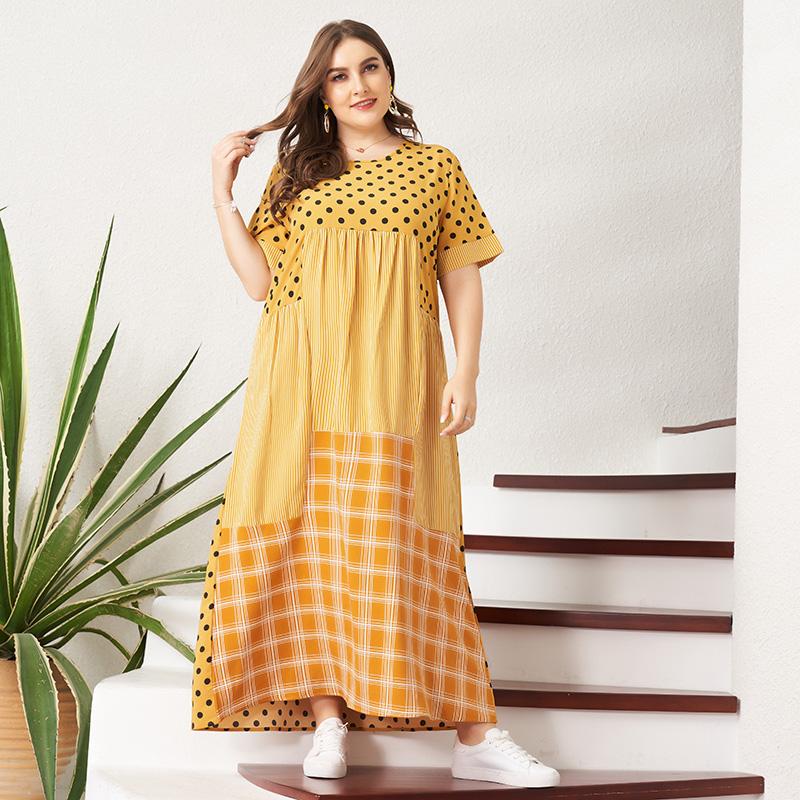 Casual Dresses Women's Summer Plus Size Dress Yellow Loose Polka Dot Striped Plaid Patchwork Maxi O-neck Short Sleeve
Casual Dresses Women's Summer Plus Size Dress Yellow Loose Polka Dot Striped Plaid Patchwork Maxi O-neck Short Sleeve