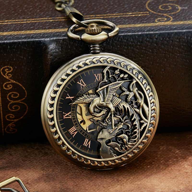 Pocket Watches Bronze Hollow Unique Dragon Phoenix Sculpture Mechanical Watch Retro Luckly Symbol Roman Skeleton, Bronze 2
Pocket Watches Bronze Hollow Unique Dragon Phoenix Sculpture Mechanical Watch Retro Luckly Symbol Roman Skeleton, Bronze 2