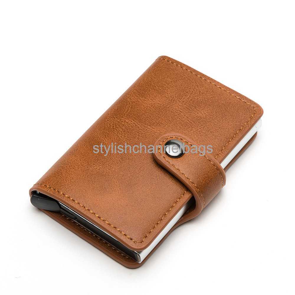 Wallets RFID Blocking Vintage Men's Credit Card Holder Aluminum Alloy ID Card Case Automatic Male Metal Leather Cardholder Wallet 0204/23