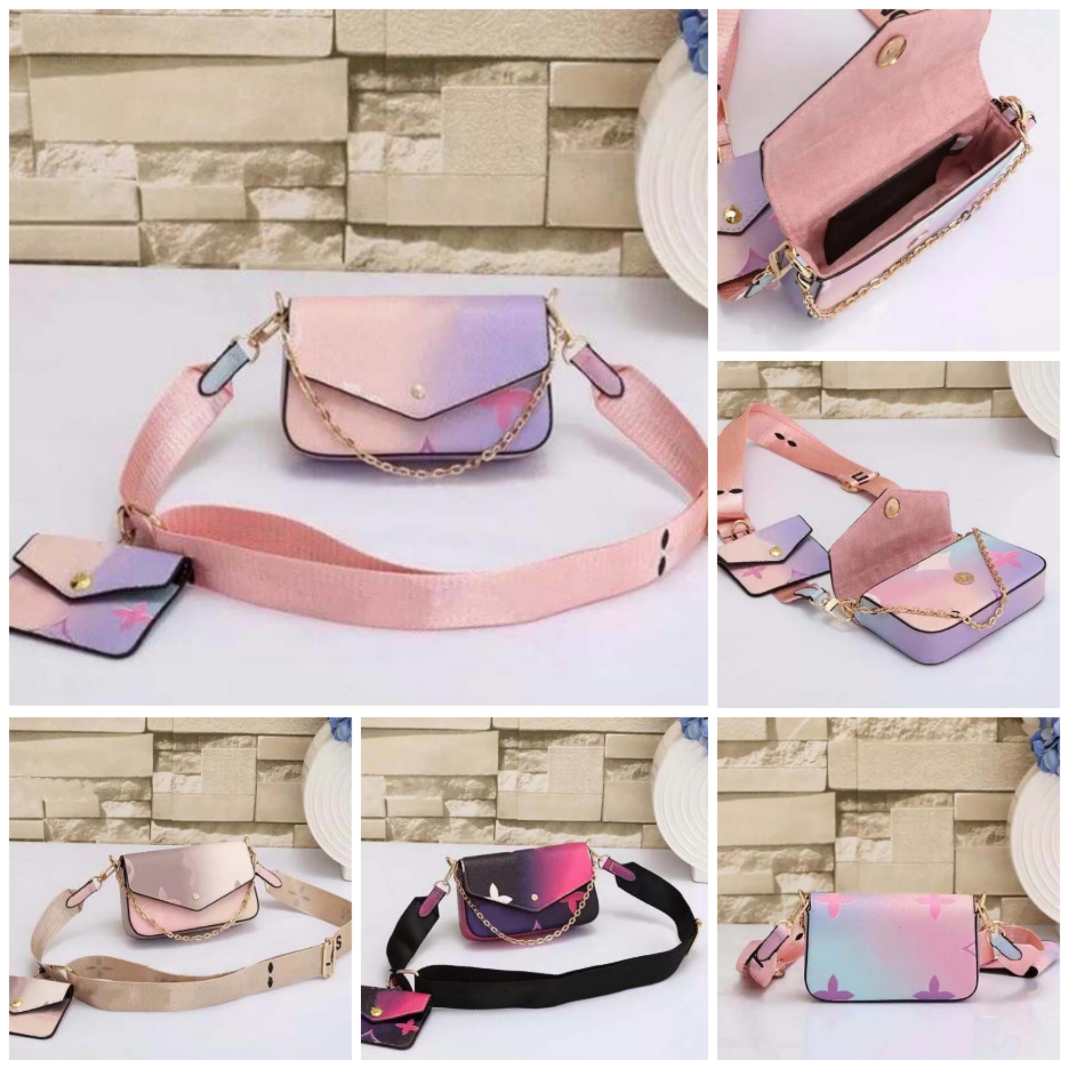 L Louiseity Felicies 2pcs set Designer Chain Bags Women Viutonity Mini Shoulder Bag sunrise Pastel gradient color Crossbody Handbag Tote card Coin Purse Wallet A, Orange
L Louiseity Felicies 2pcs set Designer Chain Bags Women Viutonity Mini Shoulder Bag sunrise Pastel gradient color Crossbody Handbag Tote card Coin Purse Wallet A, Orange