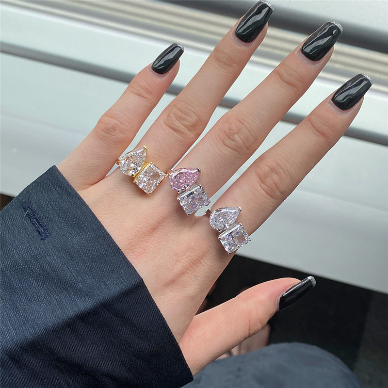Choucong Brand Wedding Rings Simple Fashion Jewelry Handmade Sterling Sier Water Drop 5A Cubic Zircon CZ Dia Women Open Adjustable Ring For Lover Gift