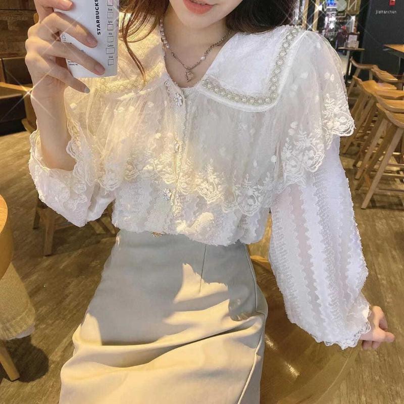 Women's Blouses Women Clothes Fashion Lace Solid Color Turn-down Collar Lantern Sleeve Shirts Autumn Sweet Patchwork Chiffon Blouse Female, White
Women's Blouses Women Clothes Fashion Lace Solid Color Turn-down Collar Lantern Sleeve Shirts Autumn Sweet Patchwork Chiffon Blouse Female, White