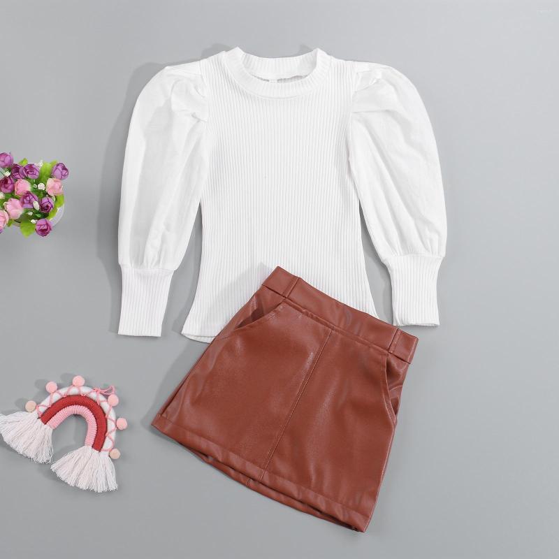Clothing Sets 2Pcs Toddler Girls Fall Outfits Long Puff Sleeve Rib Knit Tops Mini Leather Skirt Fashionable Suits
Clothing Sets 2Pcs Toddler Girls Fall Outfits Long Puff Sleeve Rib Knit Tops Mini Leather Skirt Fashionable Suits