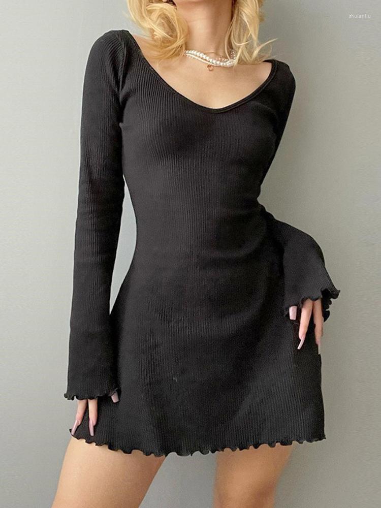 Casual Dresses Ladies Autumn Ruffle Club Wear Y2K Clothes Long Sleeve V-Neck Bodycon Ribbed Knitted Mini For Women 2023 Fashion Outfits, Black
Casual Dresses Ladies Autumn Ruffle Club Wear Y2K Clothes Long Sleeve V-Neck Bodycon Ribbed Knitted Mini For Women 2023 Fashion Outfits, Black
