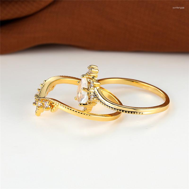 Wedding Rings Dainty Gold Color Ring Sets Pear Cut Moonstone Engagement Set White Zircon Water Drop Crown For Women Jewelry
Wedding Rings Dainty Gold Color Ring Sets Pear Cut Moonstone Engagement Set White Zircon Water Drop Crown For Women Jewelry