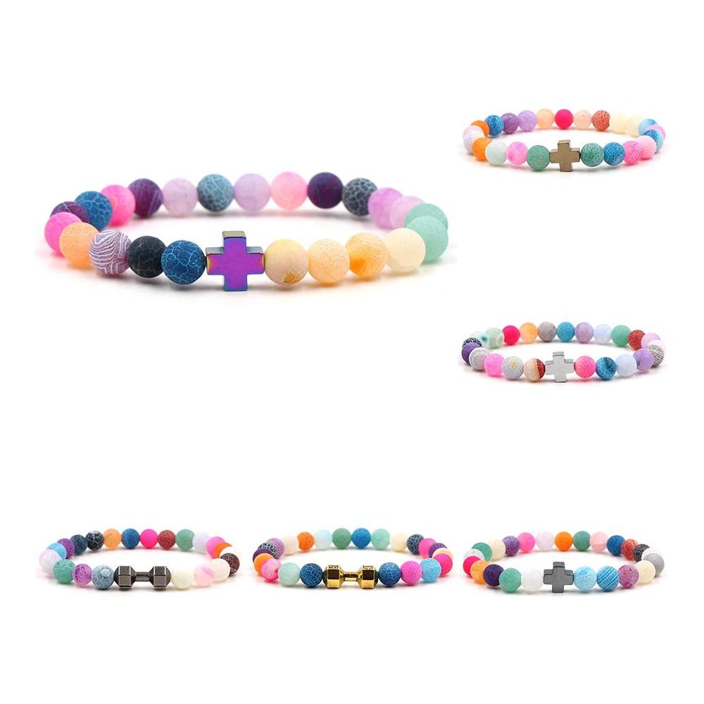 Beaded Strands Rainbow Weathered Agate Beaded Bracelets Women Cross Dumbbell Charm Healing Natural Stone Beads Wrap Bangle For Men Otpj1
Beaded Strands Rainbow Weathered Agate Beaded Bracelets Women Cross Dumbbell Charm Healing Natural Stone Beads Wrap Bangle For Men Otpj1
