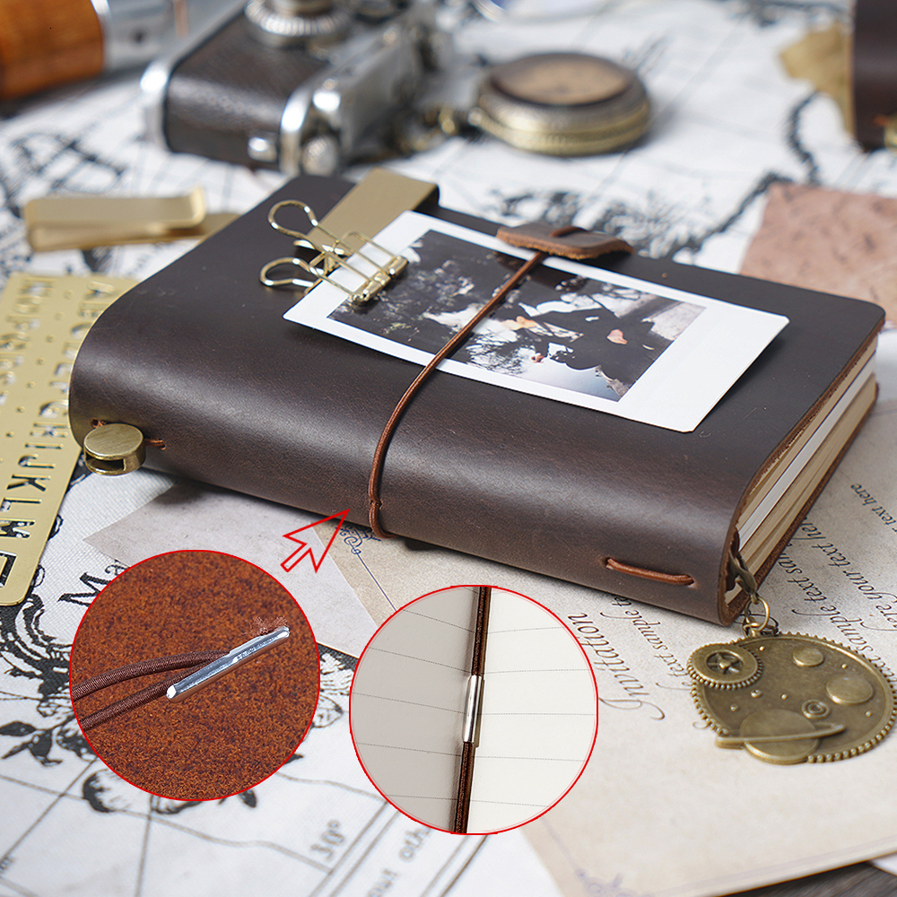 Notepads Moterm 100% Genuine Leather Notebook Handmade Vintage Cowhide Diary Journal Sketchbook Planner TN Travel Notebook Cover 230203