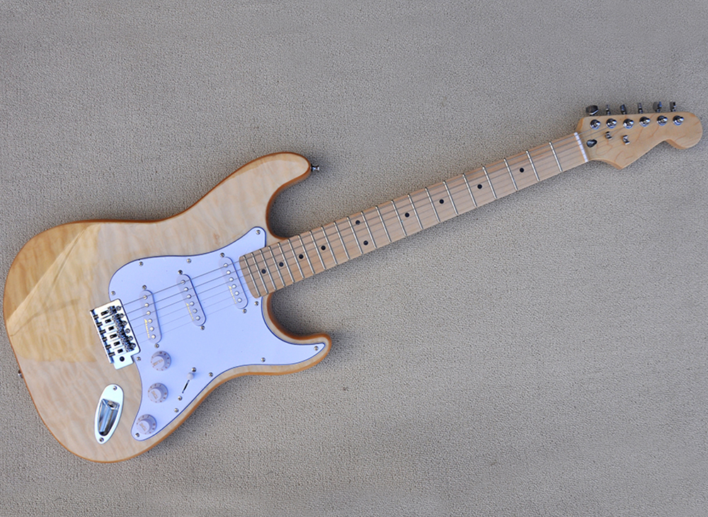 Natiral Wood Color Electric Guitar with Quilted Maple Veneer Maple Fretboard SSS Pickups Customizable
Natiral Wood Color Electric Guitar with Quilted Maple Veneer Maple Fretboard SSS Pickups Customizable