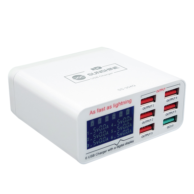 SUNSHINE SS-304Q 6 Ports USB Quick Charger 3.0 Digital Display Fast Charging Device for iPhone Andorid iPad Tablet Fast Charger
SUNSHINE SS-304Q 6 Ports USB Quick Charger 3.0 Digital Display Fast Charging Device for iPhone Andorid iPad Tablet Fast Charger
