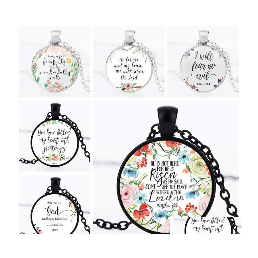 Pendant Necklaces Scriptures Flower For Women Men Religion Bible Letter Glass Cabochons Chains Fashion Girls Jewelry Gift Drop Deliv Otxqd 
Pendant Necklaces Scriptures Flower For Women Men Religion Bible Letter Glass Cabochons Chains Fashion Girls Jewelry Gift Drop Deliv Otxqd