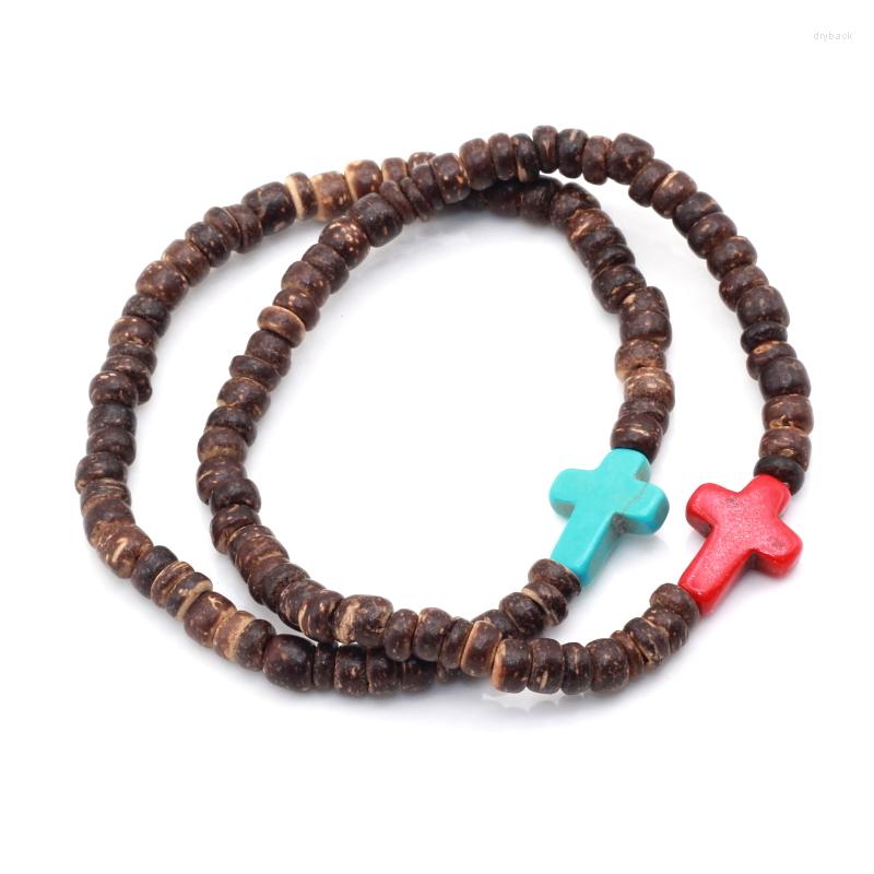 Strand 6MM Brown Coconut Husk Beads With Red And Blue Turquoises Cross Charm Beaded Bracelet
Strand 6MM Brown Coconut Husk Beads With Red And Blue Turquoises Cross Charm Beaded Bracelet