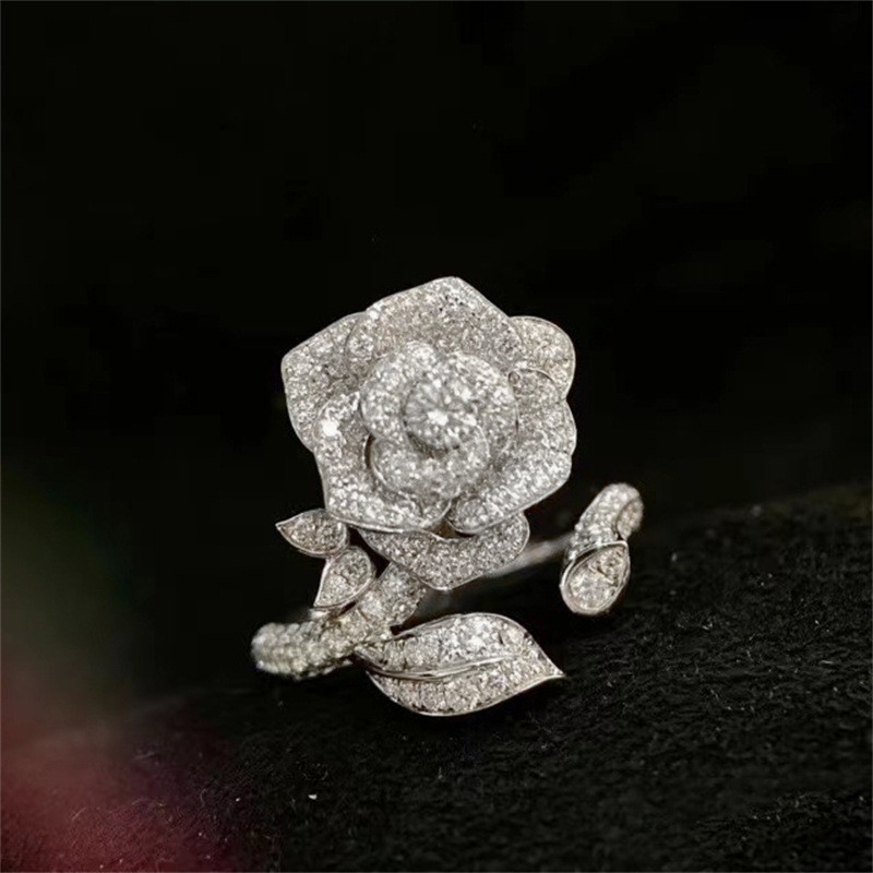 2023 Top Sell Wedding Rings Luxury Jewelry 925 Sterling Silver Pave White 5A Cubic Zircon CZ Diamond Gemstones Party Women Rose Flower Open Adjustable