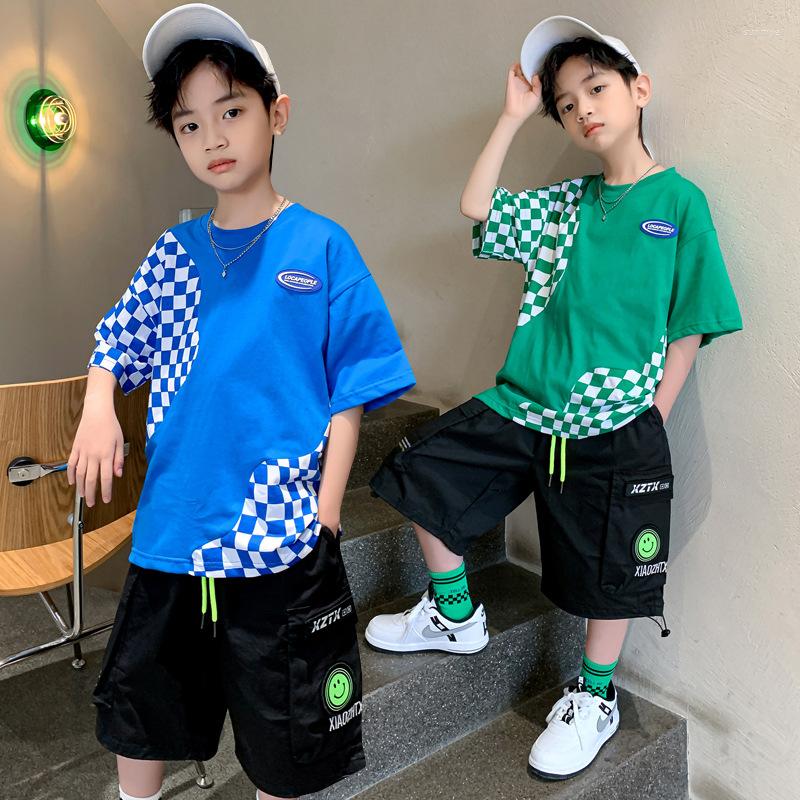 Clothing Sets Child Set Fashion Geometry Plaid T Shirts And Short Pocket Pants 2pc Teens Baseball Suit Boy Boutique Tracksuit Outfit, Blue t-shirt 
Clothing Sets Child Set Fashion Geometry Plaid T Shirts And Short Pocket Pants 2pc Teens Baseball Suit Boy Boutique Tracksuit Outfit, Blue t-shirt