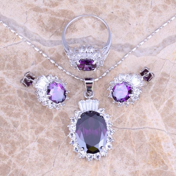 Necklace Earrings Set Charming Purple Cubic Zirconia White CZ Silver Plated Pendant Ring Size 6 / 7 8 9 10 11 S0419, Picture shown
Necklace Earrings Set Charming Purple Cubic Zirconia White CZ Silver Plated Pendant Ring Size 6 / 7 8 9 10 11 S0419, Picture shown