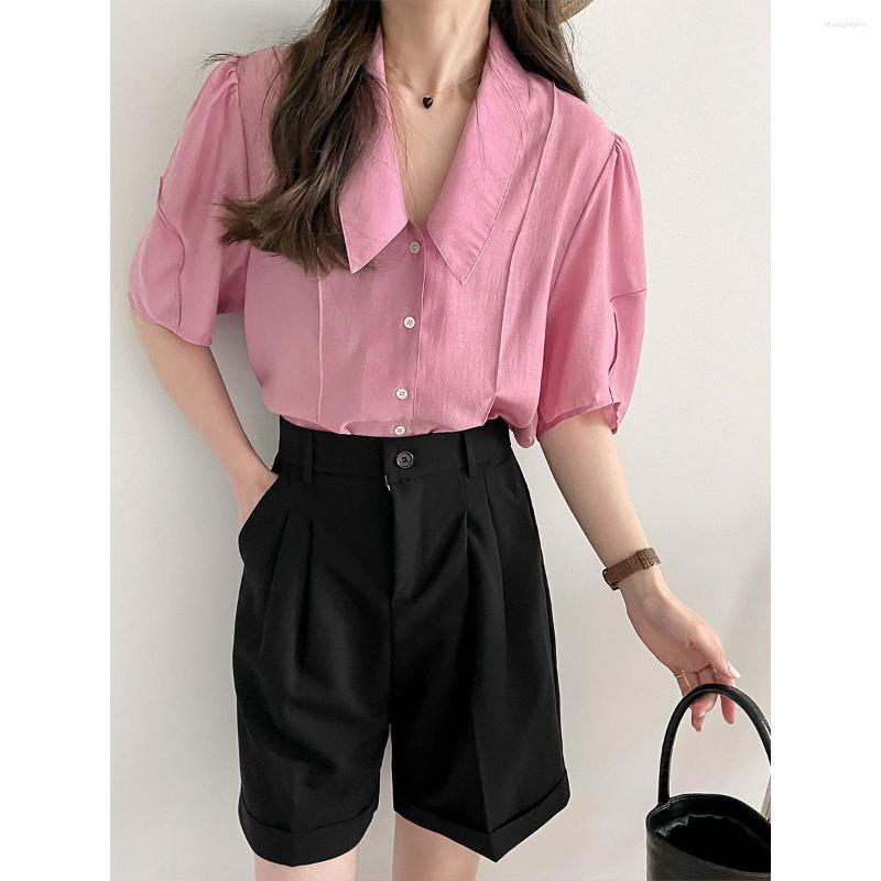 Women's Blouses 2023 Summer Short Sleeve French Retro Puff Women's Thin POLO Collar Loose Simple Shirt, Pink purple 
Women's Blouses 2023 Summer Short Sleeve French Retro Puff Women's Thin POLO Collar Loose Simple Shirt, Pink purple