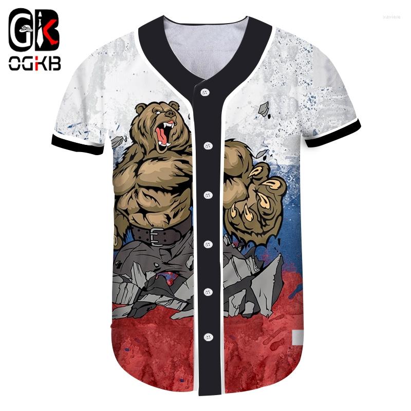 

Women's T Shirts OGKB Brand Russia Baseball Jersey Bear 3d Whole Body Printing War Sport Running 2023 Cardigan Shirt 6XL