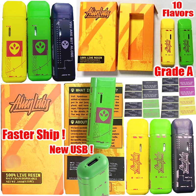 Faster Ship Alien Labs Disposable Vape Pen Live Resin Rechargeable 10 Flavors E Cigarettes Vapes Device Pods Kits Empty Oil Carts Pod 360mah Vaporizer 3 Colors Pens
Faster Ship Alien Labs Disposable Vape Pen Live Resin Rechargeable 10 Flavors E Cigarettes Vapes Device Pods Kits Empty Oil Carts Pod 360mah Vaporizer 3 Colors Pens