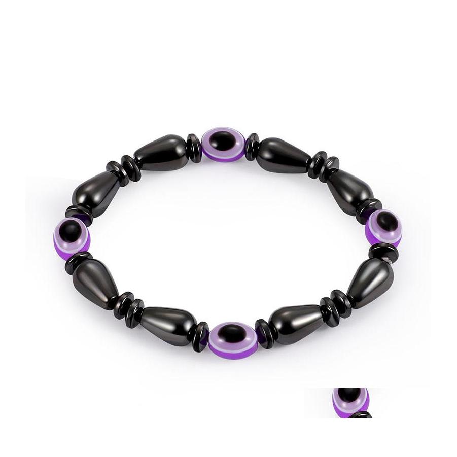 Beaded Strands Magnetic Energy Evil Eye Couple Bracelet For Men Women Power Healthy Black Gallstone Beaded Chains Bangle Jewelry Dr Oto7N