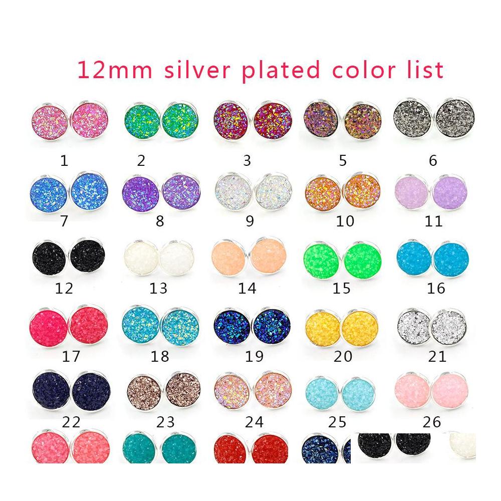 Stud 30 Colors 12Mm Round Druzy Stone Earrings Natural Drusy Sier Plated For Women Ladies Fashion Jewelry Gift Drop Delivery Ot3Ll
Stud 30 Colors 12Mm Round Druzy Stone Earrings Natural Drusy Sier Plated For Women Ladies Fashion Jewelry Gift Drop Delivery Ot3Ll