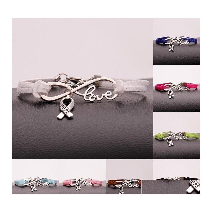 Charm Bracelets Fashion Breast Cancer Awareness Hope For Women Men Ribbon Love Veet String Rope Wrap Bangle Diy Handmade Jewelry Dro Otuf1
Charm Bracelets Fashion Breast Cancer Awareness Hope For Women Men Ribbon Love Veet String Rope Wrap Bangle Diy Handmade Jewelry Dro Otuf1