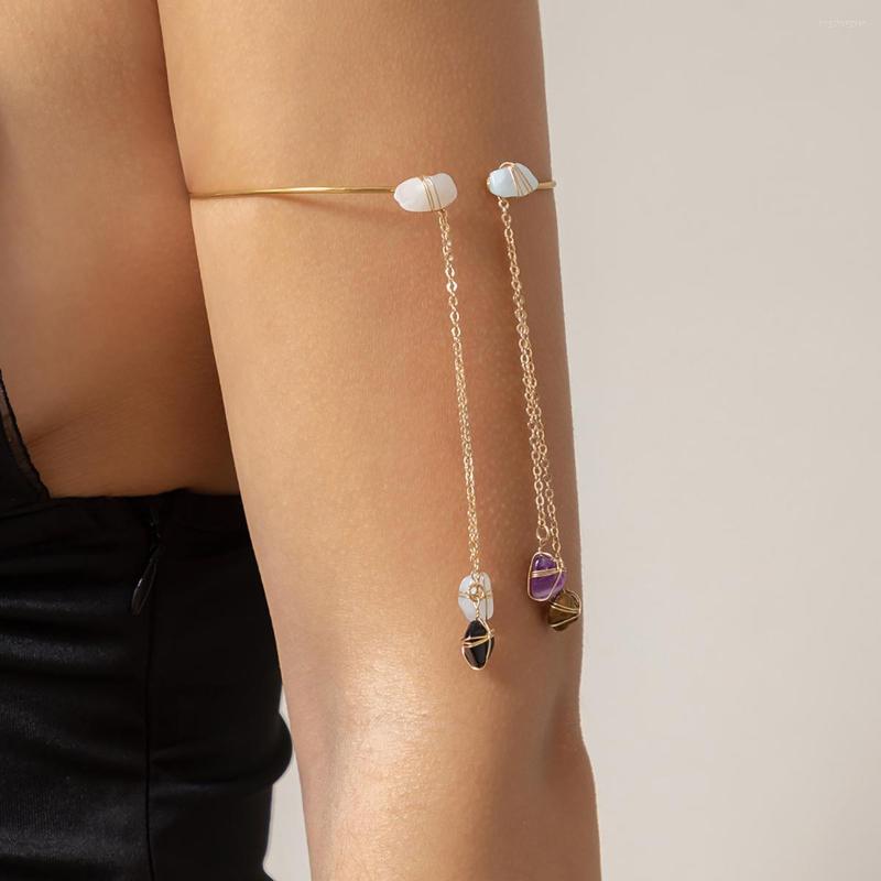 Bangle Salircon Boho Irregular Natural Stone Pendant Upper Arm Bracelet Retro Metal Long Tassel Open Adjustable Jewelry
Bangle Salircon Boho Irregular Natural Stone Pendant Upper Arm Bracelet Retro Metal Long Tassel Open Adjustable Jewelry