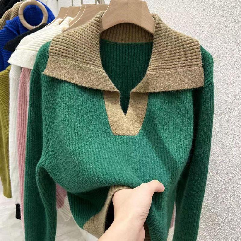 Women' Sweaters Autumn And Winter Collar Contrast Long Sleeve Knitted Sweater Women' Fashion Slim Top, Green
Women' Sweaters Autumn And Winter Collar Contrast Long Sleeve Knitted Sweater Women' Fashion Slim Top, Green