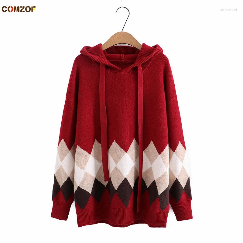Women's Sweaters Autumn Winter Women Korean Fashion Plaid Long Sleeve Hooded Pullover Knitwears Tops Clothing Pull Femme 4XL, Red
Women's Sweaters Autumn Winter Women Korean Fashion Plaid Long Sleeve Hooded Pullover Knitwears Tops Clothing Pull Femme 4XL, Red